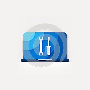 Laptop computer troubleshoot, service, repair tools vector material design icon