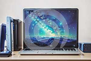 Laptop computer with Universe on the screen