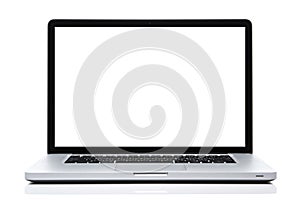 Laptop computer white screen on isolated white.