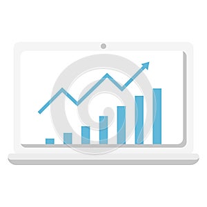 Laptop computor and growing chart bar