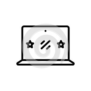 Black line icon for Laptop, microcomputer and display photo