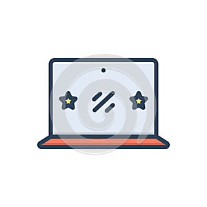 Color illustration icon for Laptop, microcomputer and wireless photo