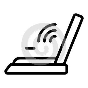 Laptop conference icon outline vector. Online people