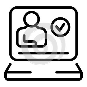 Laptop conference icon outline vector. Video online