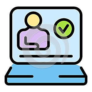 Laptop conference icon vector flat
