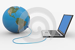 Laptop connected to the earth sphere.