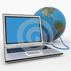 Laptop connected to the earth sphere.