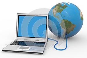Laptop connected to the earth sphere.