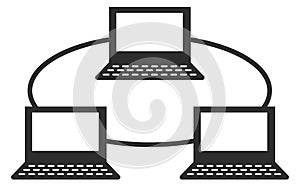 Laptop connecting icon. Intranet symbol. Computer net