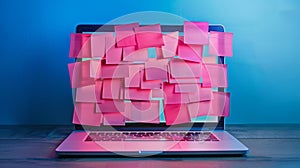 The Laptop Covered in Notes.AI generated image
