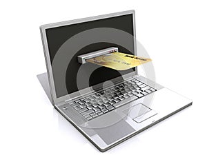 Laptop and credit card, E-commerce concept