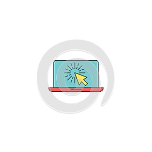 Laptop cursor click vector icon symbol isolated on white background
