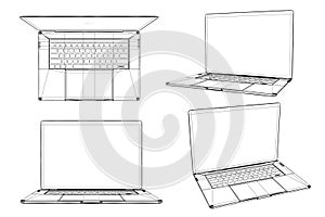 Laptop 3d rendering wire frame