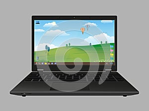 Laptop and desktop snapshot, screensaver. Overlay with switchable screen. photo