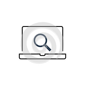 Laptop diagnostics icon with magnifying glass. Stock Vector illustration isolated on white background