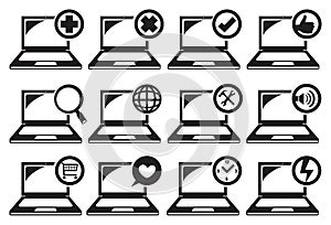 Laptop and Different Functions Icon Set