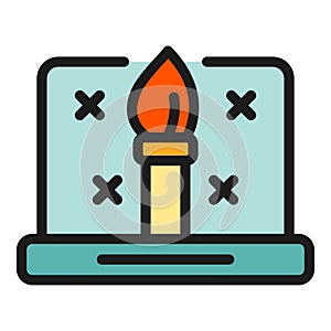 Laptop digital pencil icon vector flat