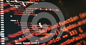 Laptop Display Closeup Photo. Information technology website coding standards for web design Programmer developer screen