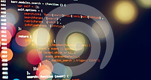 Laptop Display Closeup Photo. Information technology website coding standards for web design Programmer developer screen