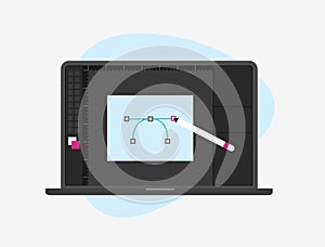 Laptop display with vector ui design program for professional digital art, graphics editing. Designer Dashboard