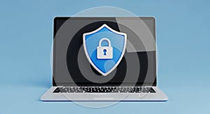 Laptop Displaying a Blue Shield with a White Padlock Icon for Security computer screen