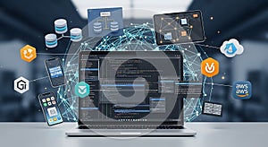 Laptop with Cloud Computing and Network Connections