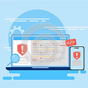 Bug Testing Concepts. Coding Debugging with AI. Code automation testing. Software development, control and debugging.
