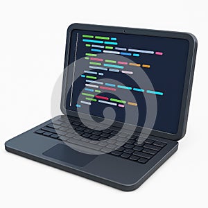 Laptop displaying code snippets illustrating programming and software development on a clean white background ideal for digital