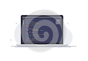 A laptop displaying code with syntax highlighting on the screen.