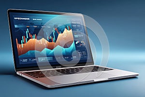 Laptop Displaying Data Analysis and Graphs on a Modern Interface