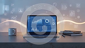 Laptop displaying data analytics on a desk