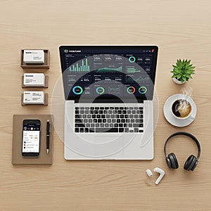 Laptop displaying data analytics with graphs