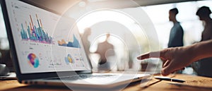 The laptop displaying data analytics in a modern office setting AI generated image