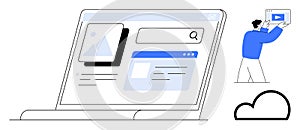 User Interacting with Digital Content on a Laptop Display with Cloud Connectivity