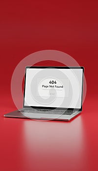 Laptop displaying 404 page not found error on red background