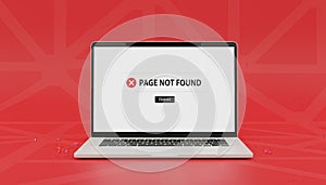Laptop displaying page not found error on red background