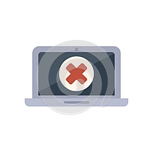 Laptop displaying red cross mark error message icon