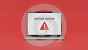 Laptop displaying server error message on red background