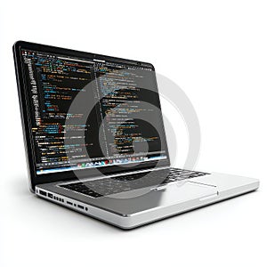 Laptop Displaying Source Code on a Modern Workspace