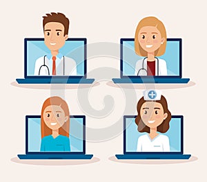 Laptop with doctor and telemedicine icons