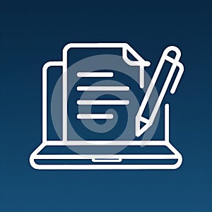 Laptop with document and pencil icon symbolizing writing or editing