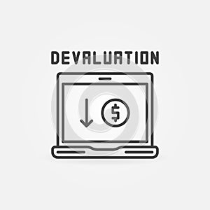 Laptop with Dollar Coin and Arrow vector Devaluation line icon