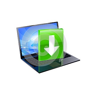 Laptop with download button. Vector