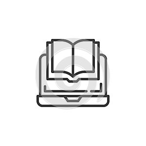 Laptop with e-book line icon