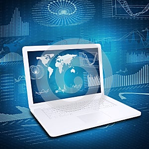 Laptop, earth and graphics