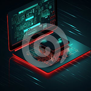 a laptop with an electronic circuit board on it