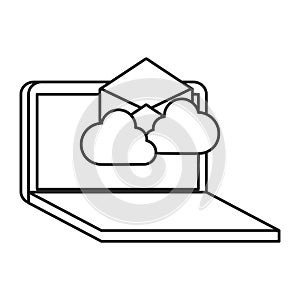 Laptop email cloud computing on white background