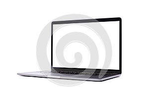 Laptop with empty screen isolated on white background. Copy space text. Mockup design