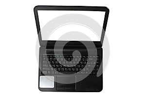 Laptop with empty space, black laptop, thai keyboard,  isolated on white background