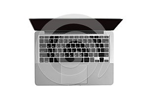 Laptop with empty space isolated on white background, top view